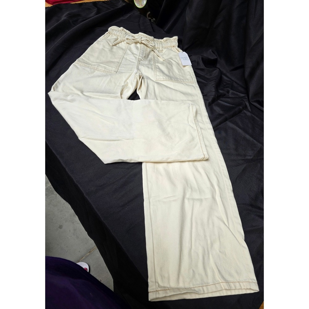 Time and Tru Ivory Drapey Denim High Rise Wide Leg Paperbag Pants XXXL 22 NWT